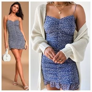 NWT Blue Floral “Walk The Walk” Ruched Mini Dress